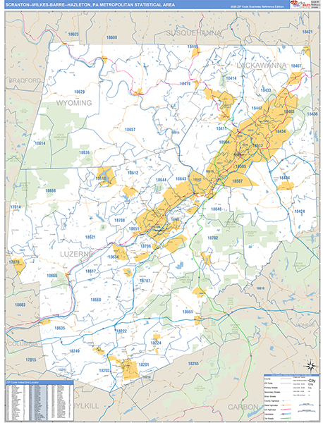 Scranton-Wilkes-Barre-Hazleton Metro Area Wall Map
